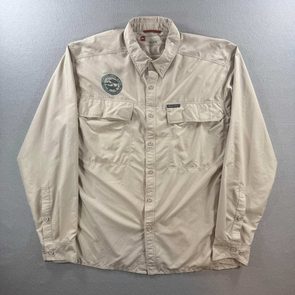 Simms Guide Series Fishing Shirt Mens XL Tan Long Sleeve Punta Pajaros Outdoors